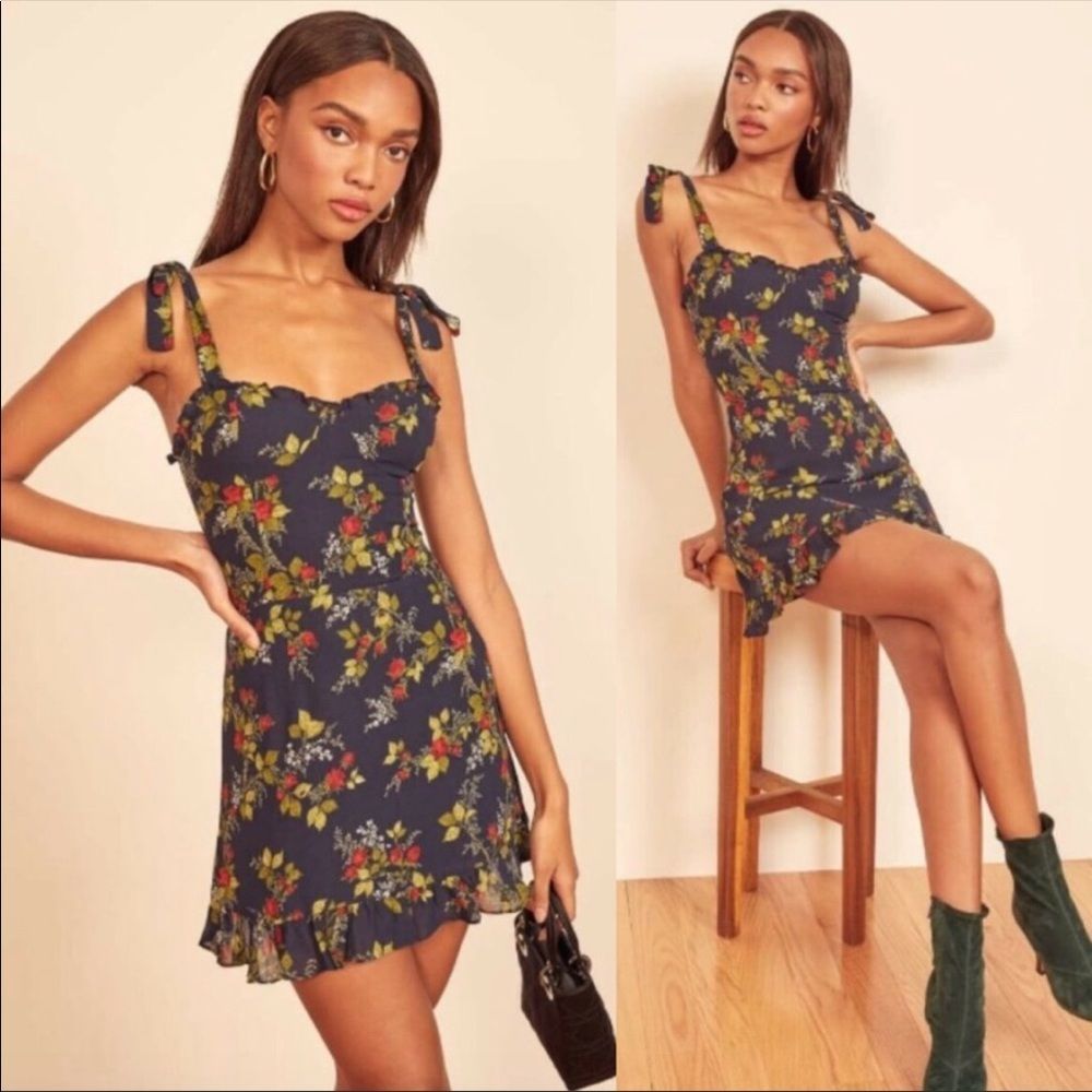 Reformation Christine Mini Dress Bordeaux Floral Size 4
